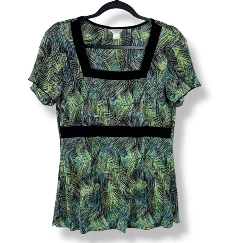 Y2K Womens Babydoll Top‎ Size Large Abstract Indie Festival Green Made in USA